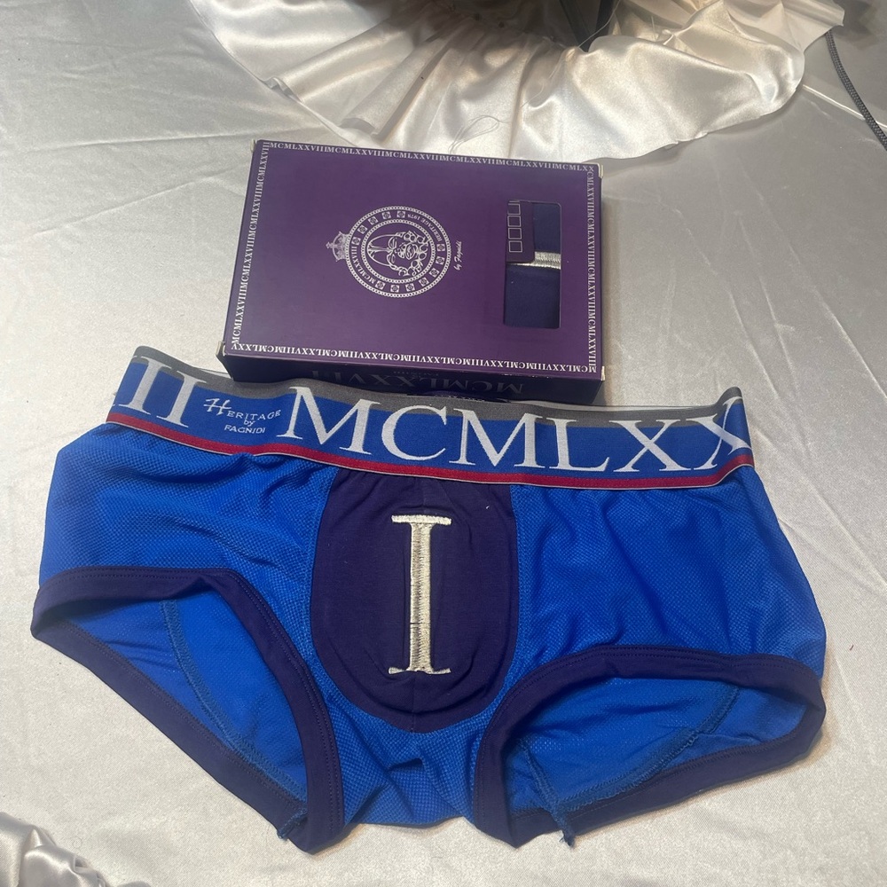 Fagnidi lot of 2 Blue Men's Boxer Briefs Pride Roman numeral heritage Small mesh